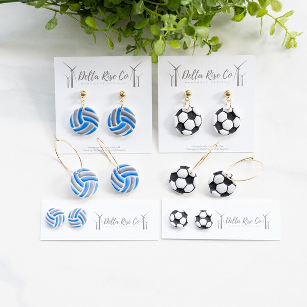 Sport Fan Cay Earrings - Volleyball or Soccer | Pick Your Style | Clay Sport Earrings | Clay Sport Jewelry | Sports Team Earrings