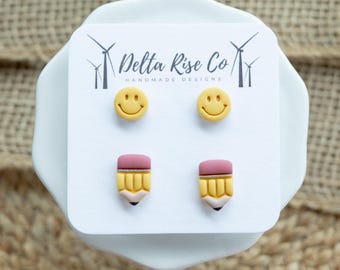 Pencil Clay Stud Pack for Teacher Appreciation Gift, Back to School Clay Stud Earring, End of School Year Teacher Gift, Gifts for Educators