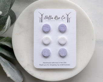 Spring Clay Stud Pack | Polymer Clay Stud Pack | Lavender Clay Studs | White Clay Studs | Easter Clay Studs | Pastel Purple Clay Studs
