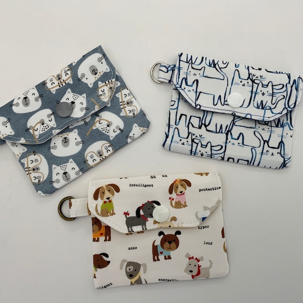 Dog themed gift, Cat themed, credit card holder, ID holder, women's fabric wallet, grab and go pouch, gift under ten dollars