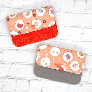 Cartera de gato con bolsillo con cremallera, pequeño tarjetero de tres bolsillos, monedero y DNI, bonita cartera de tela para mujer, minimalista, para llevar y llevar
