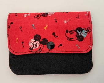 Mickey petite wallet, Disney zipper wallet, three pocket wallet, Credit card ID holder, women's wallet, fabric wallet, Mickey Mouse wallet