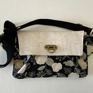 Crossbody handbag, canvas print and cork bag, Haralson bag, fanny pack, bum pack, beautiful canvas floral, shoulder bag, belt bag