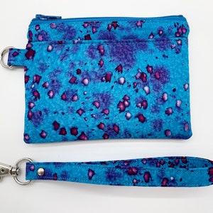 Billetera con cremallera batik azul, bolsa pequeña con cremallera, bolsa para llevar y llevar, billetera de mujer muy bonita, regalo para mujeres, bolsa de bolsillo azul, púrpura, roja