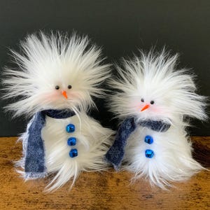 Frazzled snowman, cute unique fluffy furry snowman, holiday decor, long white faux fur snowmen in small & large size, winter seasonal decor