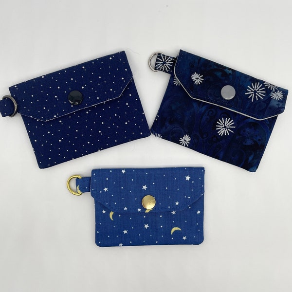 Moon and Star Mini wallet, blue moon, star credit card holder, grab and go wallet, security pouch, teacher gift, gift under ten dollars