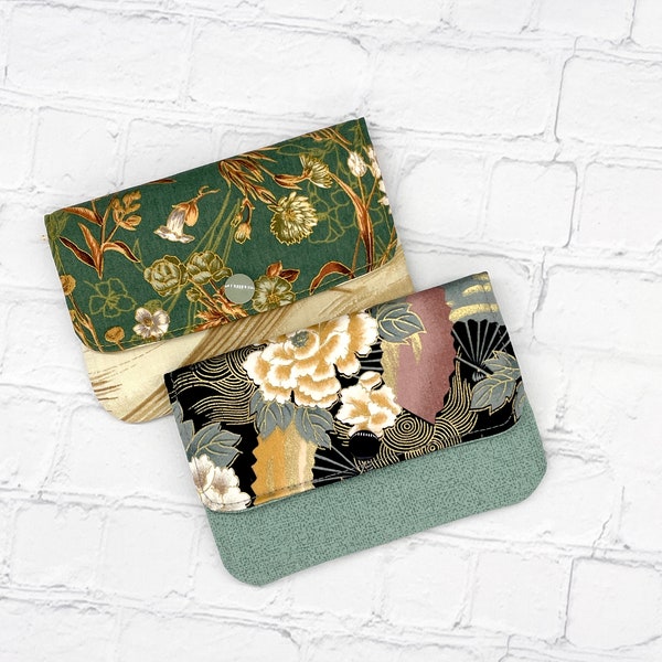 Beautiful women's fabric wallet, floral print zipper pouch, three pocket ID, credit card holder, minimalist grab &  go, perfect gift for mom