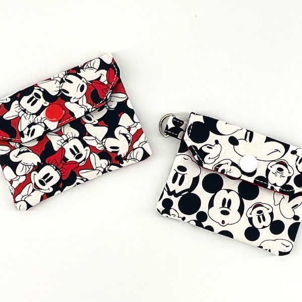 Disney themed mini wallet, ID and credit card holder, grab and go wallet, women's small wallet, Mickey or Minnie minimalist pouch