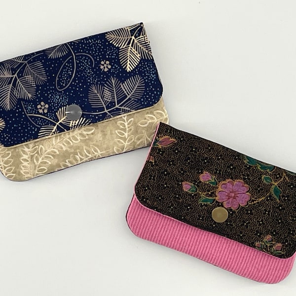 Mini wallet, small women's wallet, minimalist wallet, Floral cash and coin purse, pretty fabric woman's zipper pouch