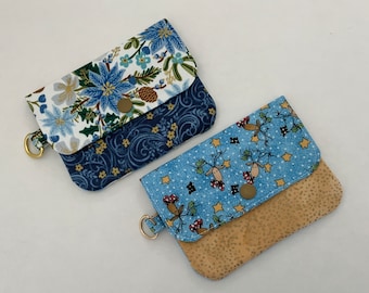 Mini wallet, small zipper wallet, three pocket wallet, Holiday fabric wallet, women's wallet, grab and go wallet, Christmas    fabric wallet
