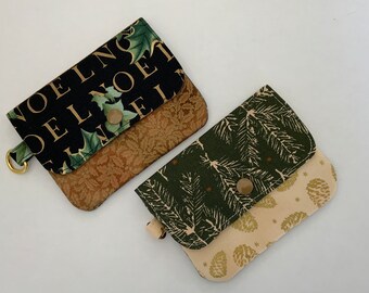 Mini wallet, small zipper wallet, three pocket wallet, Holiday fabric wallet, women's wallet, grab and go wallet, Christmas fabric wallet