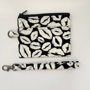 LIPS themed zipper pouch, ID pouch, small key ring pouch, grab and go bag, women&#39;s zip bag, wristlet pouch, glow in the dark