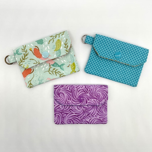 Women's small wallet, mermaid, sea themed ID and credit card holder, teacher's gift under 10, minimalist keychain wallet