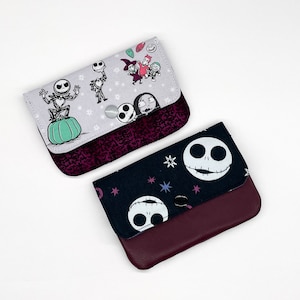 Cartera de mujer con tres bolsillos para tarjetas de crédito y DNI, con diseño de Jack, Sally y Boogie Boys o calavera, cartera minimalista de tela con cierre de cremallera para llevar y llevar