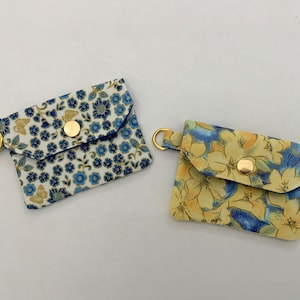 Tarjetero con diseño floral, llavero con tarjetero, minibilletera, billetera portátil, tarjetero, billetera azul y amarilla, regalo