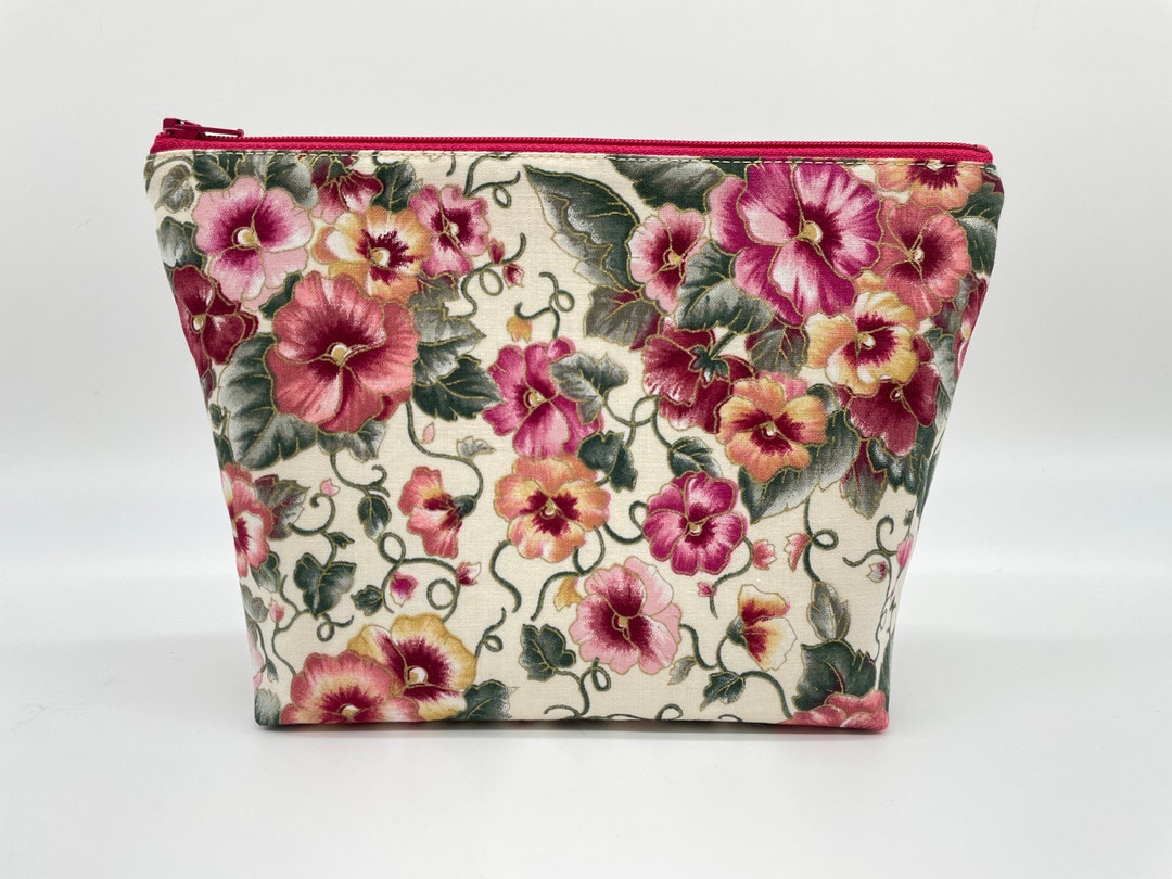 Makeup Bag Floral, Cosmetic Bag, Large Makeup Bag, Large Zipper Pouch