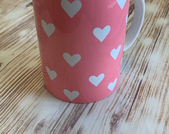 shabby chic design hearts and flowers in pinks Pink hearts bone china mug shabby chic design hearts and flowers in pinks Pink hearts bone china mug