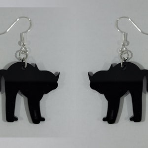 Black Acrylic Cat Earrings Black Scared Cat Earrings