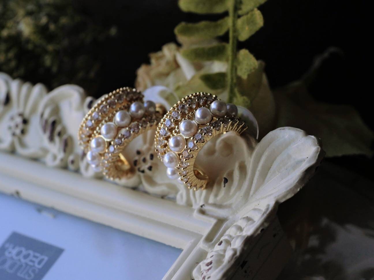 Pearl Hoop Earrings/ Weeding Pearl 