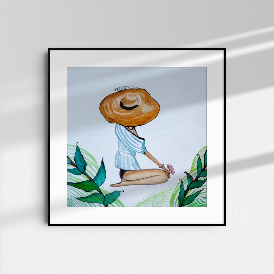 Woman on the Beach Watercolor Art, Beach Girl Art, Feminist Art, Beach