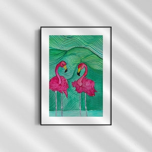 Flamingo watercolor print, Pink flamingo, Flamingo art print, Watercolor wall art, Watercolor print, Digital download
