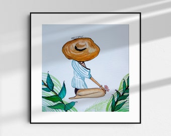 Impression d'art aquarelle Beach Girl, art féministe (téléchargement numérique)