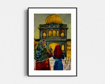 Sikh Golden Temple Watercolor Art, Gurudwara Painting, Indian Art Physical Print