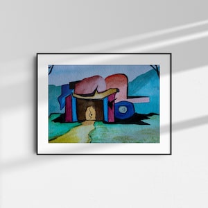 Abstract Halloween house watercolor art, Ghost manor, Haunted house art, Halloween art, Witch art, Watercolor wall art, Physical print