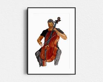 Expressive Cellist Watercolor Print – Musician Wall Art