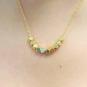 Tiny faceted bead necklace, tiny gold necklace, tiny gold cubes, dainty necklace, gold, tiny necklace
