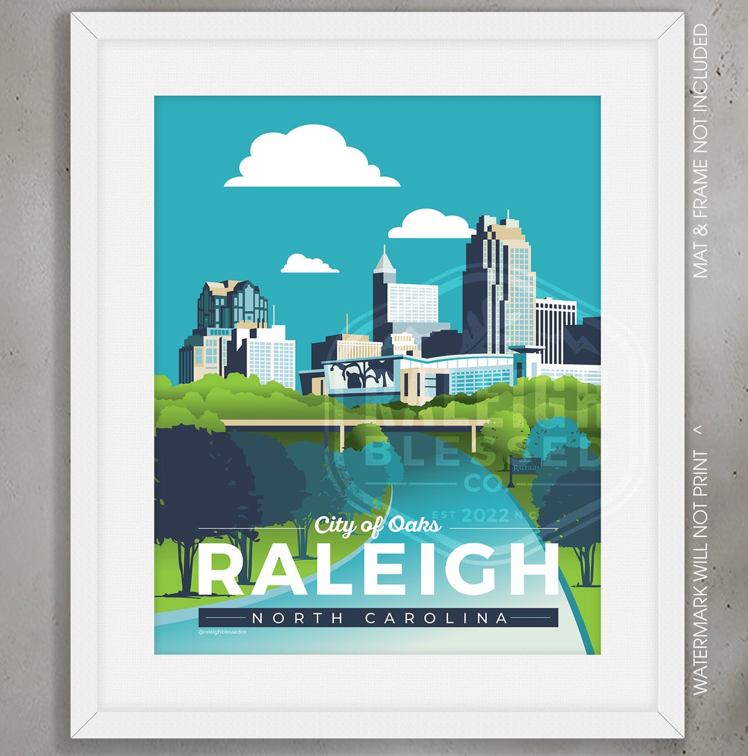 Raleigh Skyline, Blue Green, Raleigh Print, Raleigh Wall Art, Raleigh ...