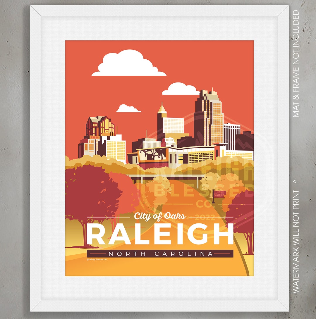 Raleigh Skyline, Warm Colors, Coral, Raleigh Print, Raleigh Wall Art ...