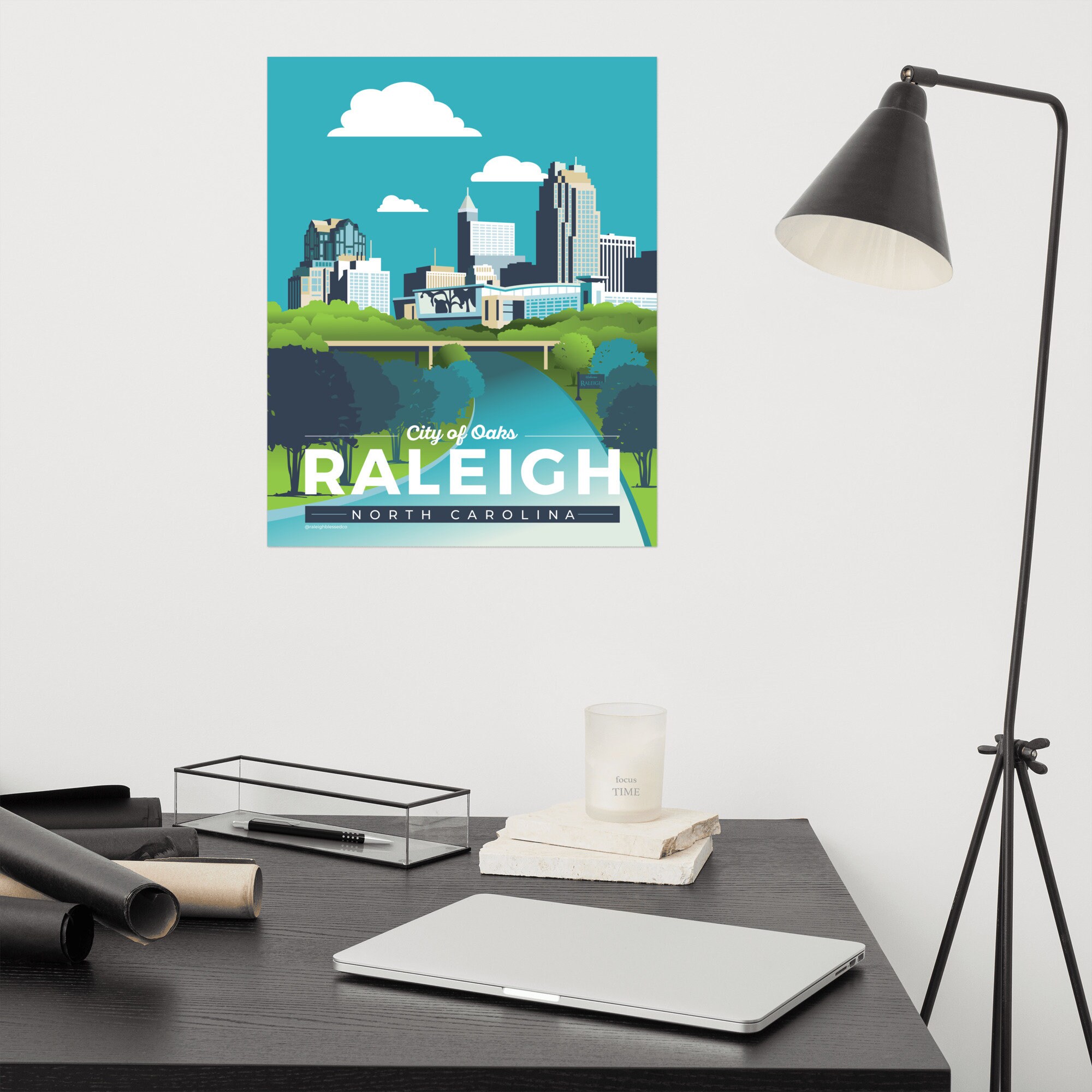 Raleigh Skyline, Blue Green, Raleigh Print, Raleigh Wall Art, Raleigh ...