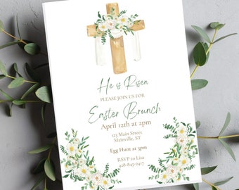 Easter Invitation, Printable Easter Invite Template, He is Risen, Easter Party Invitation, Instant Download, Fully Editable Invite