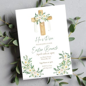 Easter Invitation, Printable Easter Invite Template, He is Risen, Easter Party Invitation