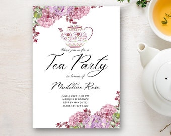 Tea Party Invitation, Tea Party Template, Birthday Party, Bridal Shower, Instant Download, Fully Editable, Tea Party Invite, Birthday Invite