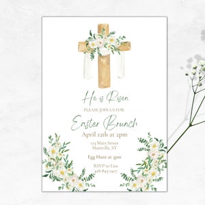 Easter Invitation, Printable Easter Invite Template, He is Risen, Easter Party Invitation