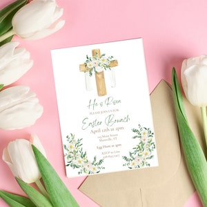 Easter Invitation, Printable Easter Invite Template, He is Risen, Easter Party Invitation
