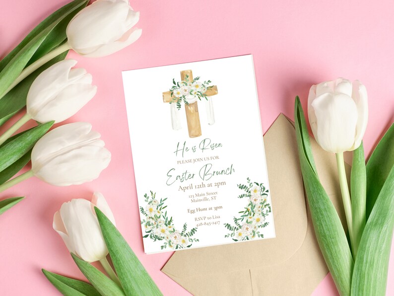 Easter Invitation, Printable Easter Invite Template, He is Risen, Easter Party Invitation
