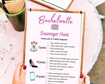 Bachelorette Party Scavenger Hunt, Editable Printable Party Game, Scavenger Hunt, Instant Download, Hen Party Games, Bridal Party