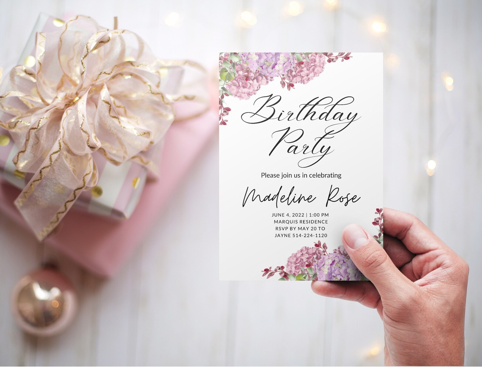 Birthday Party Invite, Birthday Invitation, Pretty Invitation, Floral ...