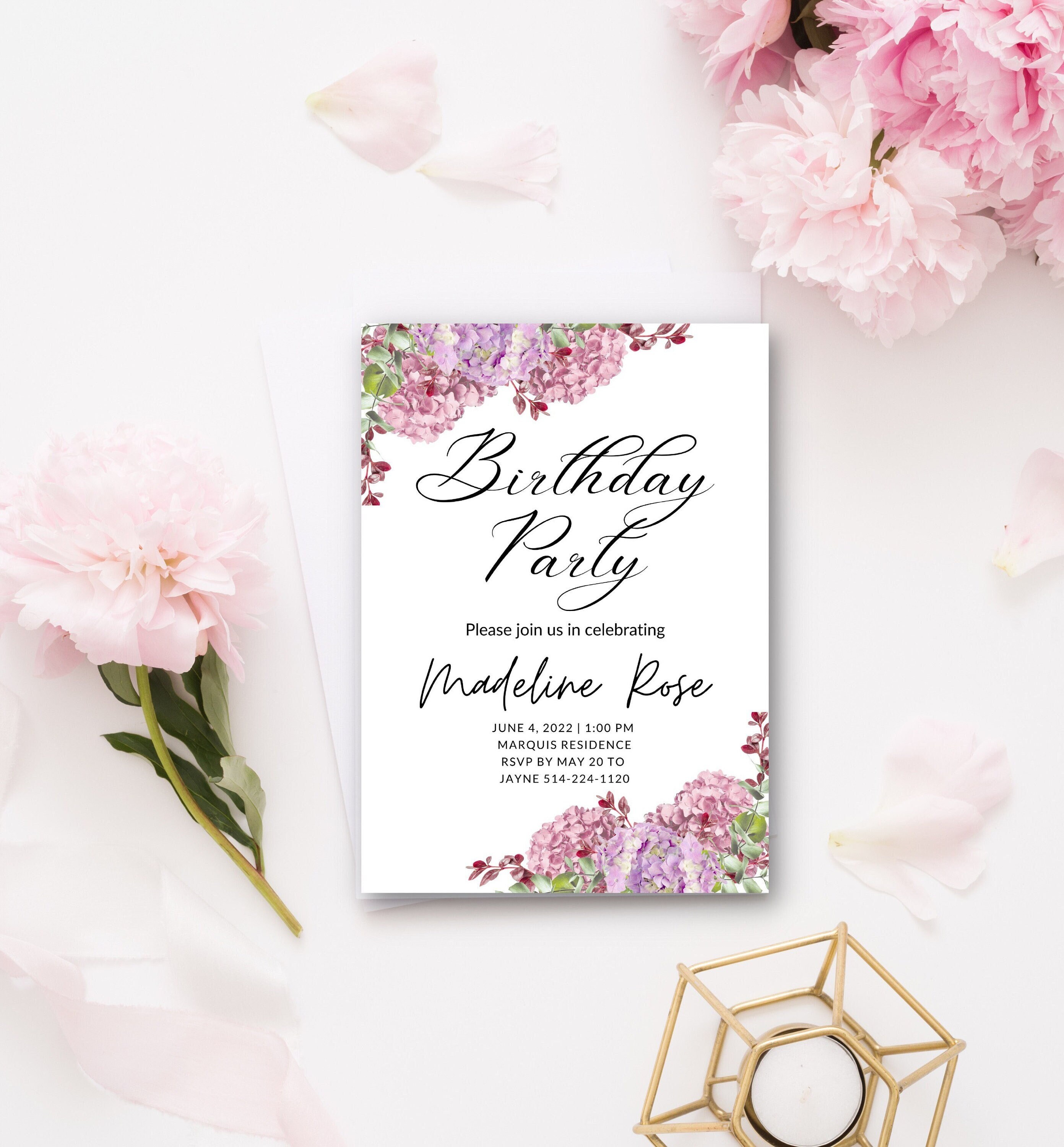 Birthday Party Invite, Birthday Invitation, Pretty Invitation, Floral ...