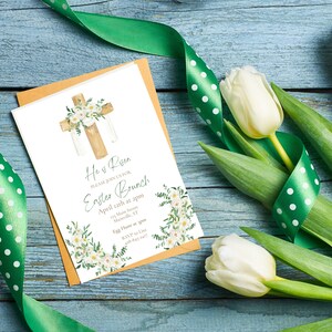 Easter Invitation, Printable Easter Invite Template, He is Risen, Easter Party Invitation
