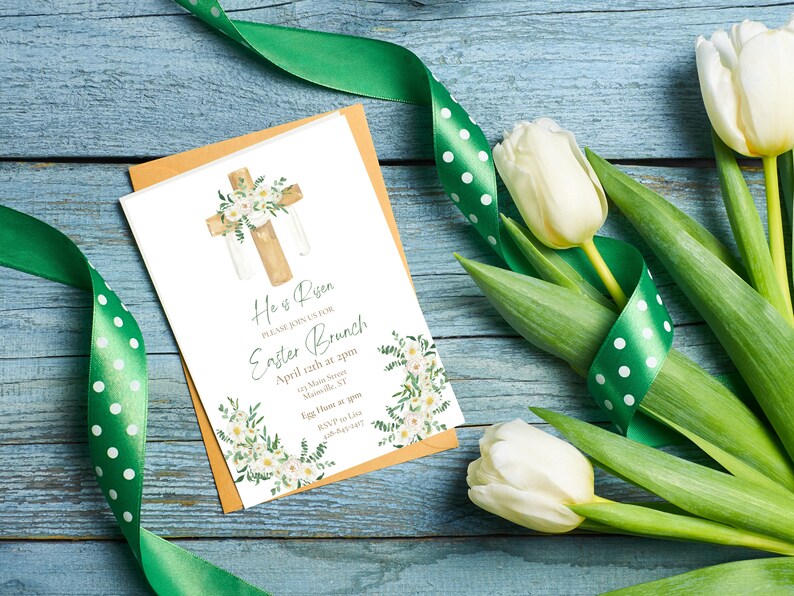 Easter Invitation, Printable Easter Invite Template, He is Risen, Easter Party Invitation