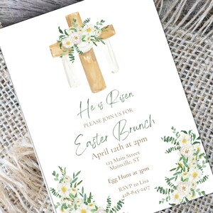 Easter Invitation, Printable Easter Invite Template, He is Risen, Easter Party Invitation