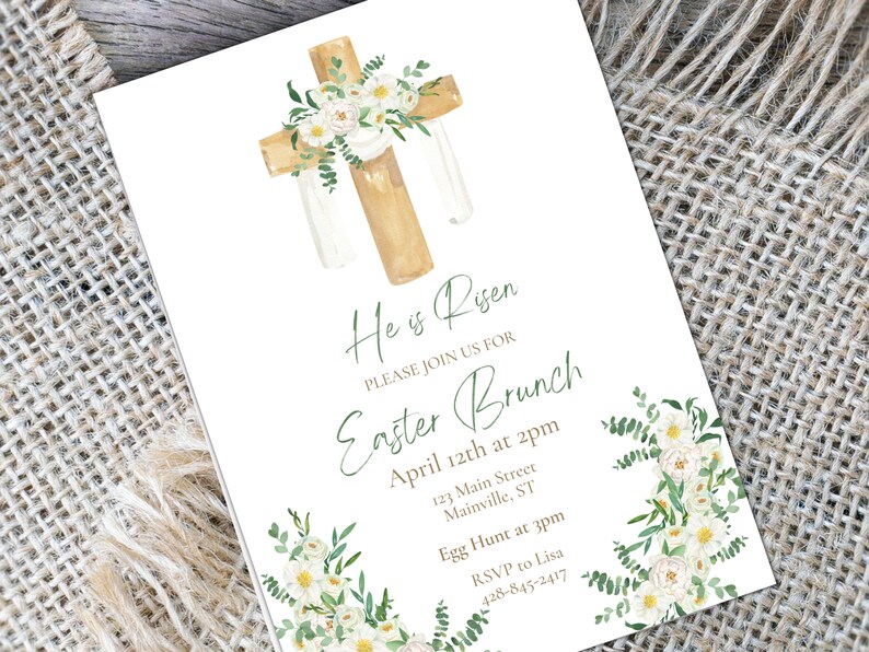Easter Invitation, Printable Easter Invite Template, He is Risen, Easter Party Invitation