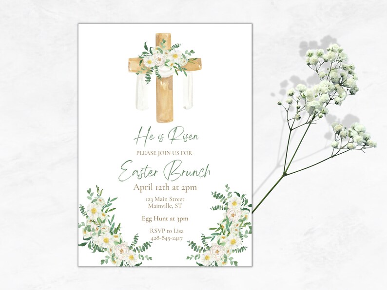 Easter Invitation, Printable Easter Invite Template, He is Risen, Easter Party Invitation