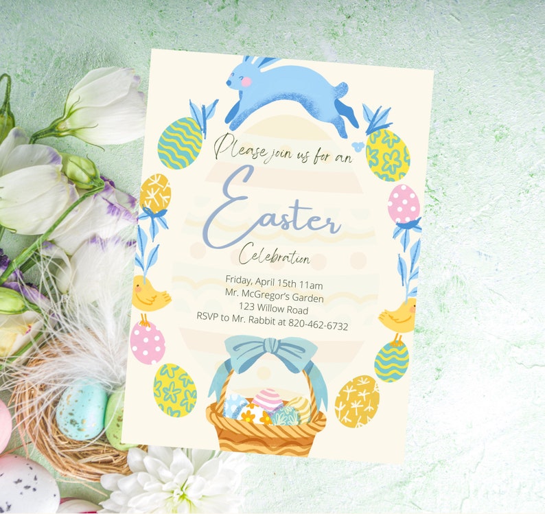 Easter Invitation, Printable Easter Invite Template, Editable Easter Invitation