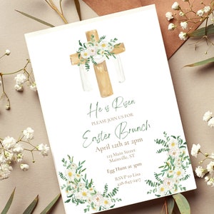 Easter Invitation, Printable Easter Invite Template, He is Risen, Easter Party Invitation