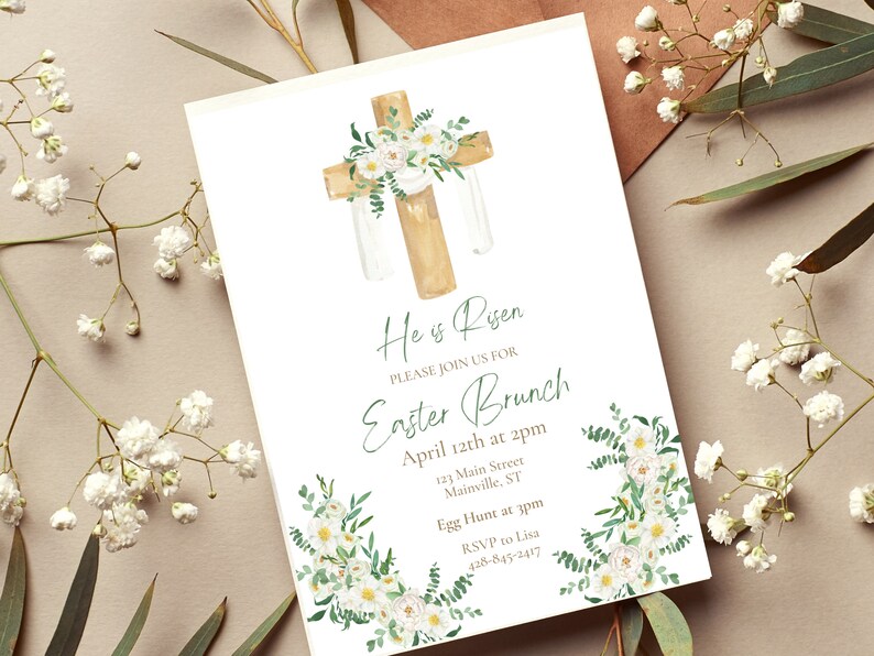 Easter Invitation, Printable Easter Invite Template, He is Risen, Easter Party Invitation